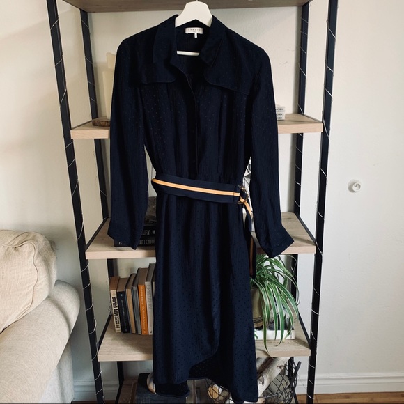 SOLD. Sandro Contrast Belt Woven Long Sleeve Dress - Picture 6 of 8